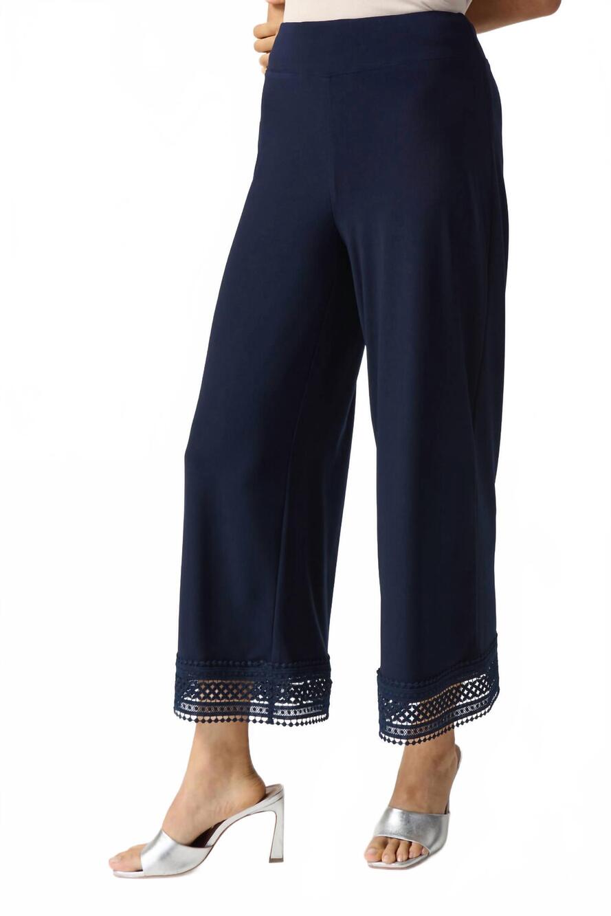 NEW JOSEPH RIBKOFF crochet hem wide crop pants in midnight blue